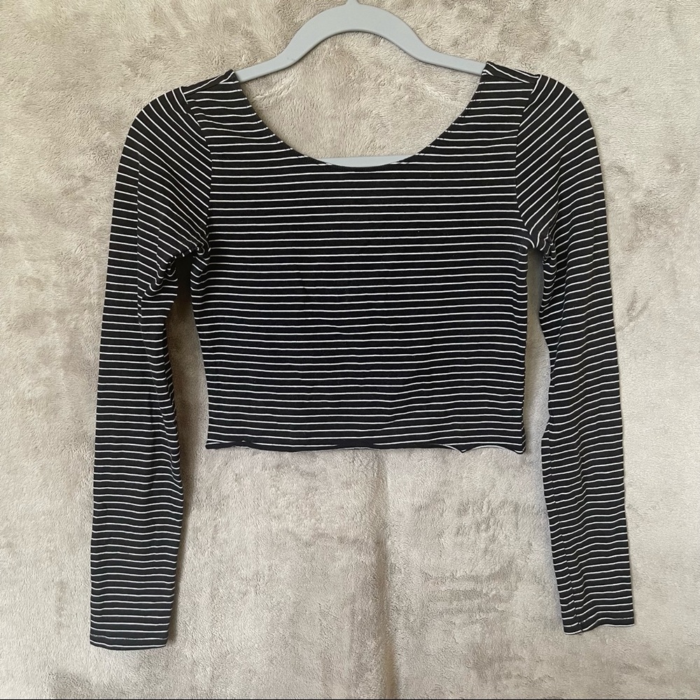 Garage Striped Open Back Long Sleeve Crop Top
